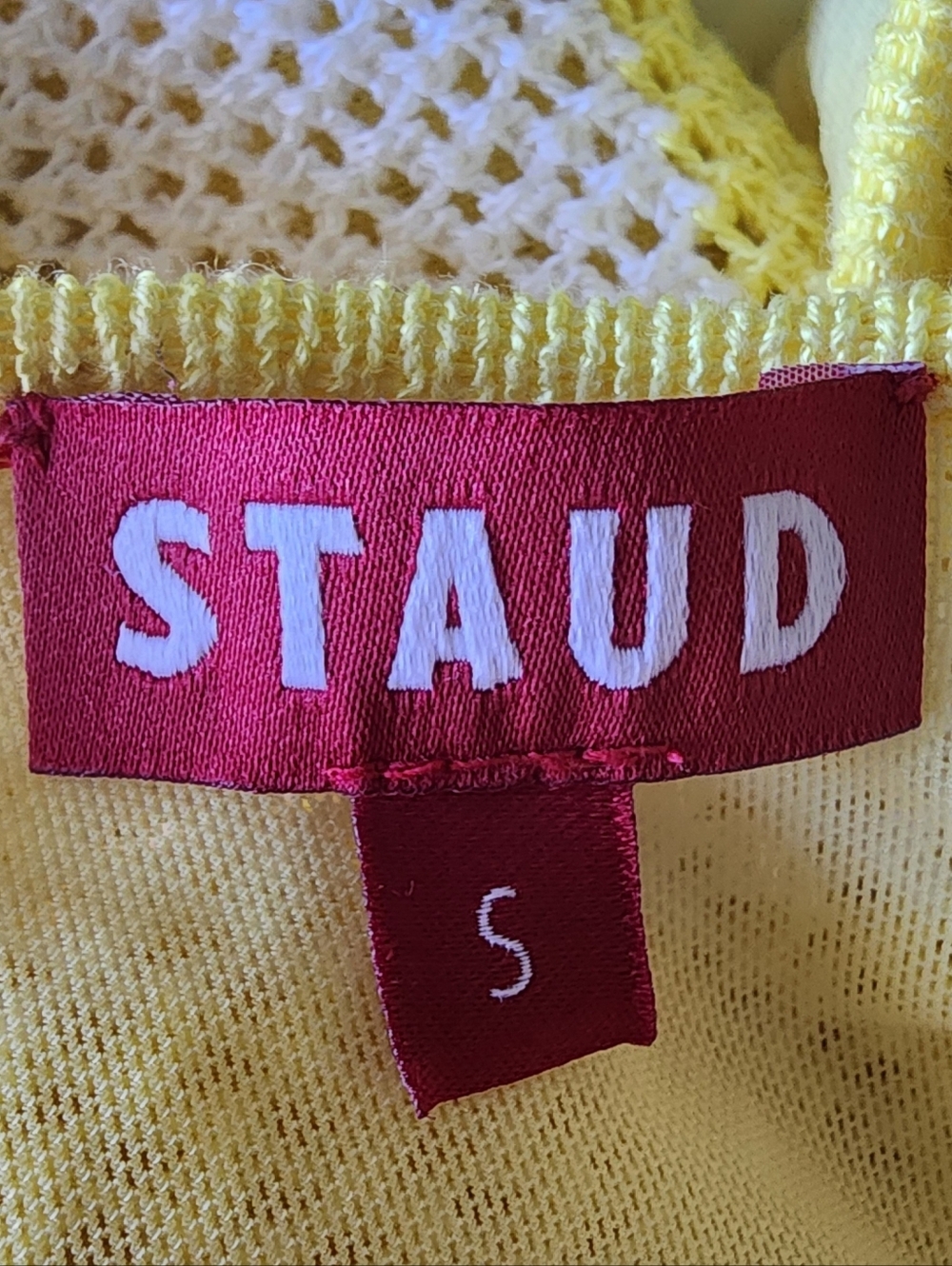 STAUD Yellow and White Striped Crochet Midi Dress with Fruit Trim - Picture 10 of 12